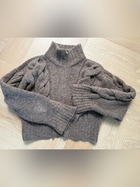 OZMA Brown Cable Turtleneck Crop Sweater